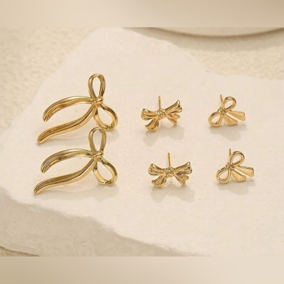 ✨Gold Bow Earrings Set - Picture 4 of 7